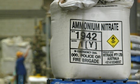 A bag of ammonium nitrate fertiliser