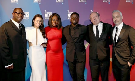Steve McQueen, Michelle Rodriguez, Viola Davis, Daniel Kaluuya, Hans Zimmer and Iain Canning at the premiere of Widows during the London film festival.