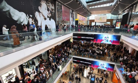 Crowds of people outside the primark store, Westfield shopping