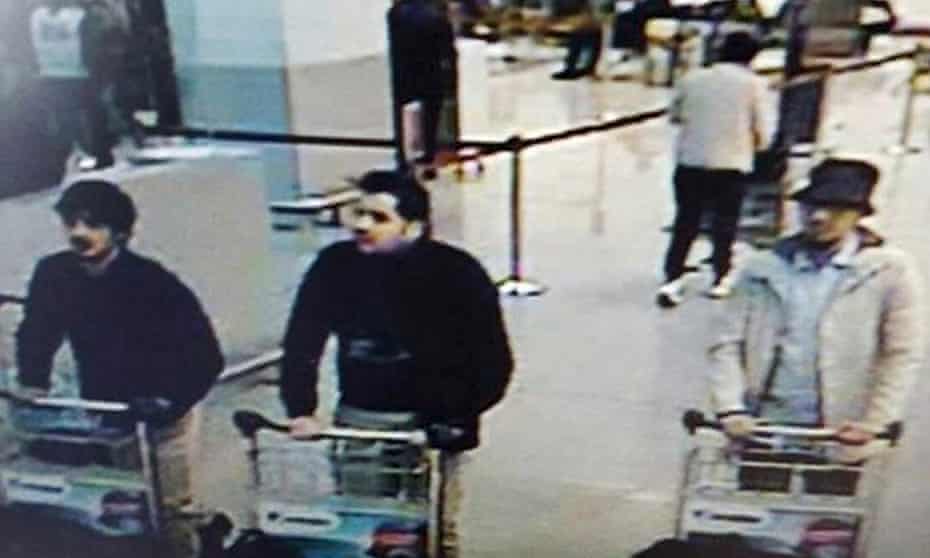 CCTV surveillance image shows three men identified as suspects in the the Brussels attacks.