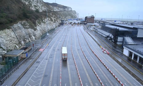 A lorry arrives at the near-empty Port of Dover on 4 January.
