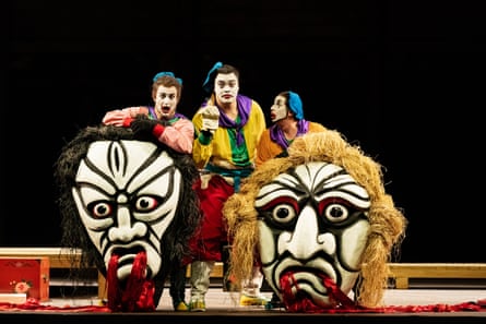 Simone del Savio, Emmanuel Fonoti-Fuimaono and James Kryshak as a lively Ping, Pang and Pong in Turandot at the Royal Opera House.