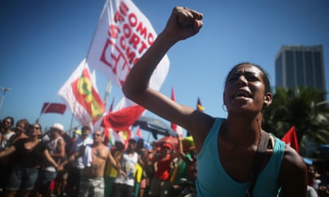 Supporters of Dilma Rousseff march during an anti-impeachment protest in Rio de Janeiro.