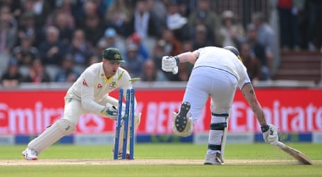 Ben Stokes survives a run-out attempt.