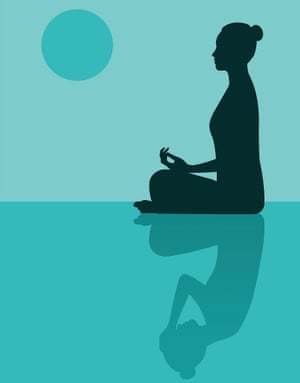 Illustration of woman meditating with a shadow of the same woman holding her own head