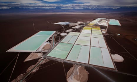 An aerial view of the brine pools and processing areas of the Rockwood lithium plant on the Atacama salt flat
