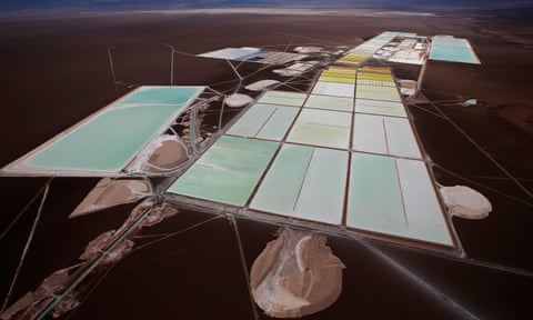 Brine pools and processing areas of the Rockwood lithium plant on the Atacama salt flat, Chile.