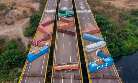 Tthe Tienditas bridge, which links Venezuela and Colombia, was blocked off with containers earlier this month.