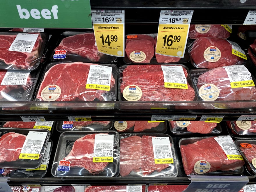 Trays of beef for sale in supermarket in McLean, Virginia, in June 2022.