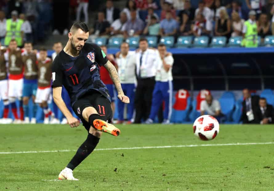 Marcelo Brozovic of Croatia scores his team’s first penalty.