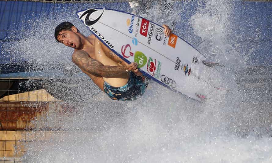 Brazilian Gabriel Medina works on the Surf Ranch during the Olympic training rounds.