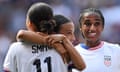 Sophia Smith (11) of the United States is congratulated by Mallory Swanson (9) and Naomi Girma (4) after scoring a goal against Mexico during the second half on Saturday at Red Bull Arena.