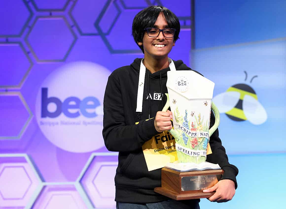 The moment Faizan Zaki,13, won the US National Spelling Bee crown by spelling éclaircissement