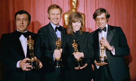 Philip D’Antoni, Gene Hackman, Jane Fonda and William Friedkin at the 1971 Oscars