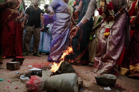 offerings thrown on a fire at Koovagam festival