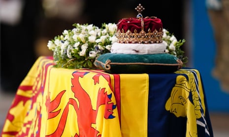 The Crown of Scotland sits atop the coffin of Queen Elizabeth II at St Giles' Cathedral in Edinburgh.