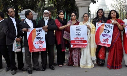 Blast and supreme court bar members campaigning at a rally against sexual violence in Bangladesh