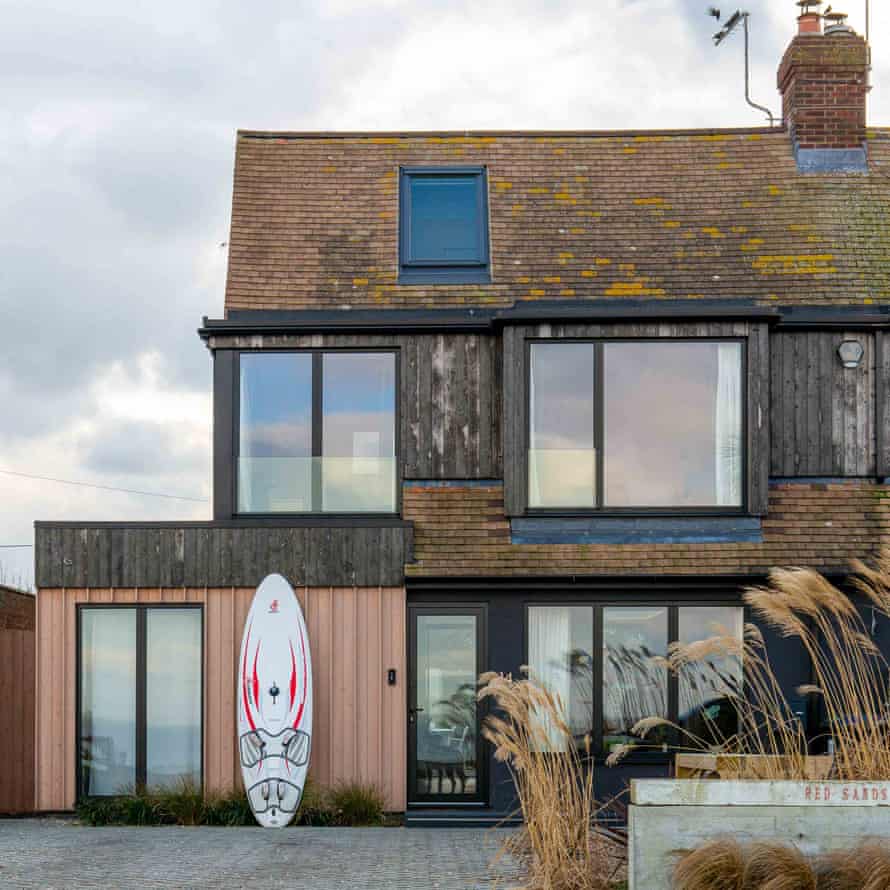 The street-facing exterior of the house was inspired by Australian beach houses.