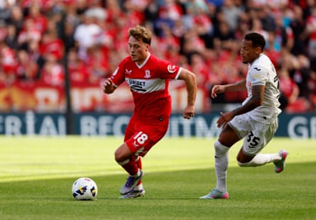 Middlesbrough’s Aidan Morris (left) and Swansea City’s Ronald (right) conflict for nan shot during nan Sky Bet Championship lucifer astatine Riverside Stadium, Middlesbrough.