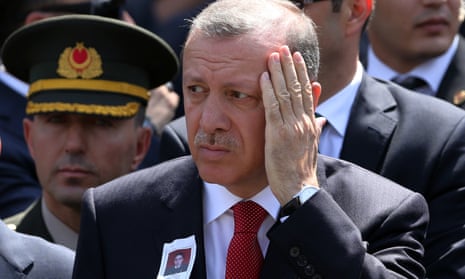 Turkey’s president, Recep Tayyip Erdogan, at funeral prayers on 10 September for Okan Tasan, a Turkish army officer killed in a Kurdish rebel attack.
