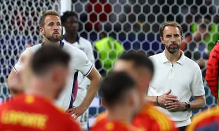 Gareth Southgate (right) in contemplative mood following England’s defeat against Spain in Berlin on Sunday