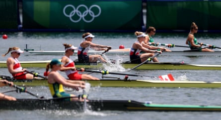 Helen Glover (centre left) and Polly Swann of Team GB compete against Ireland, Canada and Australia during the Women's Pair semi-final at the Tokyo 2020 Olympic Games.