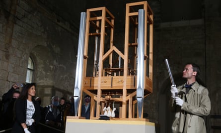 Two new pipes being added to the organ for the sound change in 2020.