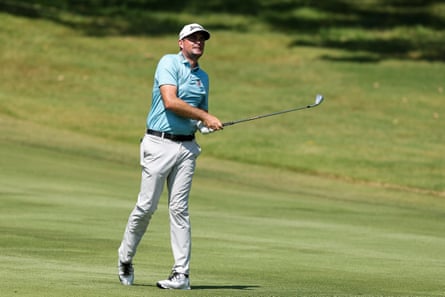 Keegan Bradley watches his approach shot on the 10th hole during the third round of the FedEx St Jude Championship.