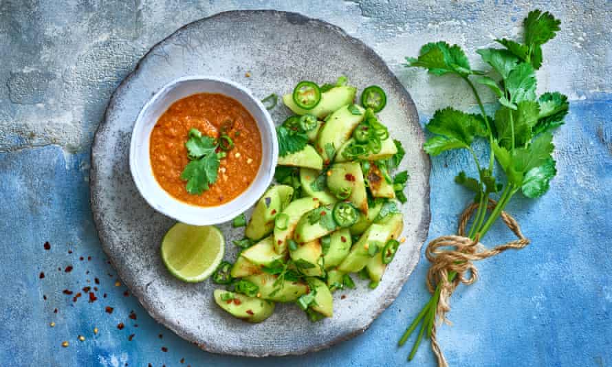 Salted cucumber with satay sauce.
