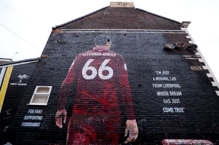 The Trent Alexander-Arnold mural near Anfield defaced with the word ‘rat” before the match between Liverpool and Real Madrid on 4 November.