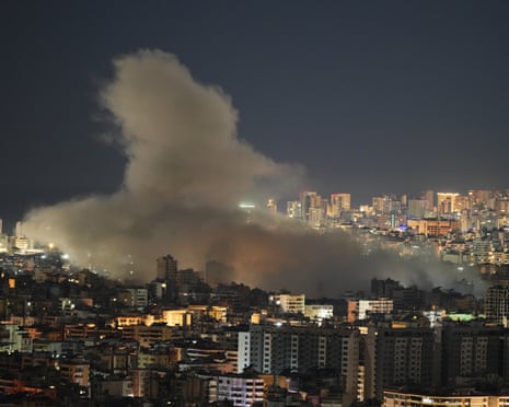 Smoke rises from the site of an Israeli airstrike that targeted an area in Beirut’s southern neighbourhood on Thursday