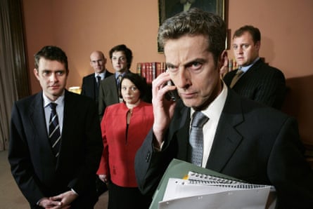 Malcolm Tucker (Peter Capaldi) and co in The Thick of It.
