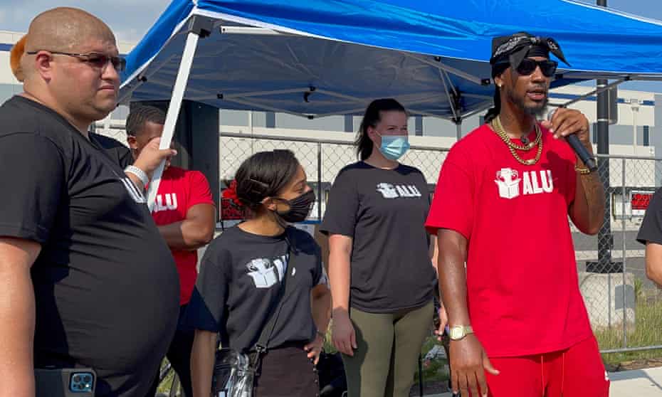 Chris Smalls outside the warehouse in Staten Island. He said: ‘The energy and culture we built over the last six months with these workers, it’s been very strong.’