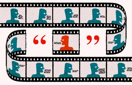 Illustration by David Foldvari of a film reel containing pictures of a person being quoted