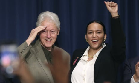 Former President Bill Clinton and Democratic candidate for Texas' 15th Congressional District Michelle Vallejo in Edinburg, Texas on Monday.