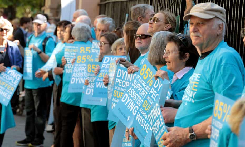 Dying with Dignity NSW supporters outside state parliament in Sydney on Thursday.