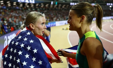 Kennedy and rival Katie Moon after they shared gold at the 2023 world championships