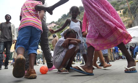 Migrant children play on the premises of St Anthony’s church in Ventimiglia.