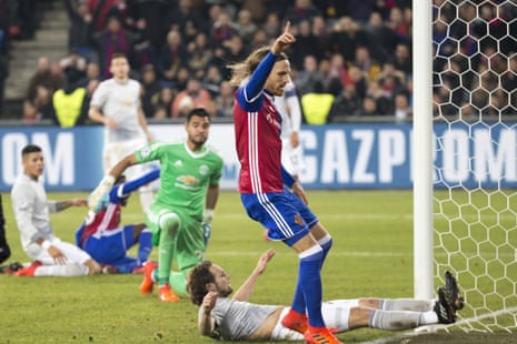 Basel’s Michael Lang celebrates after scoring a goal.