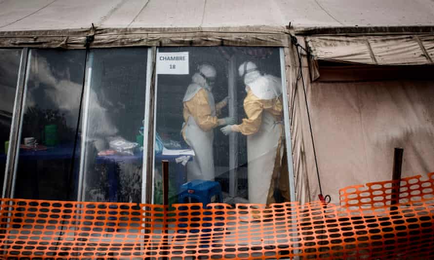 Health workers inside the ‘red zone’ of an Ebola treatment centre in Butembo