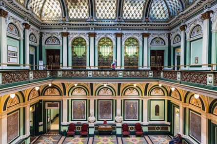 Collins running through the town hall.