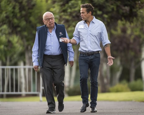 Rupert and Lachlan Murdoch talks as they walk side by side