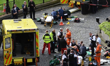 Emergency services at the scene outside the Palace of Westminster.