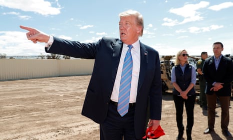 Trump at the border in April. Gilliam stopped work on two Pentagon-funded projects: a section of border barrier of 46 miles in New Mexico and another covering five miles in Arizona.