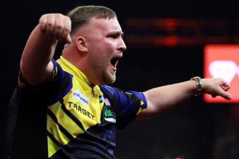 Luke Littler celebrates at the World Series of Darts Finals in Amsterdam, where he faced a hostile reception this weekend.