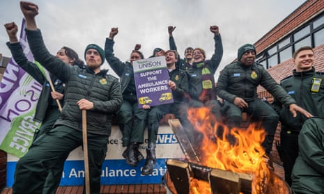 NHS ambulance staff in Camden, London, during a strike in February.