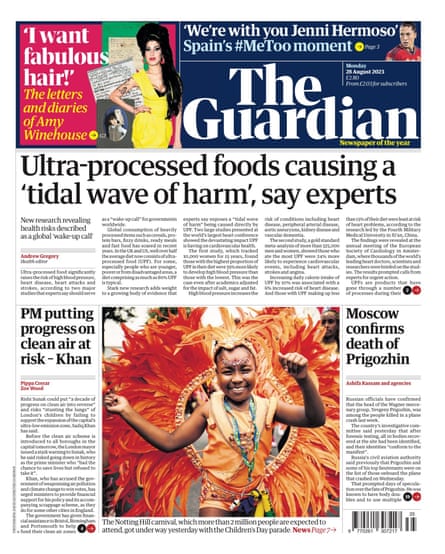 Guardian front page, Monday 28 August 2023