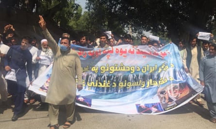 Afghans protest in Nangarhar province on 7 June after three refugees died in a car fire in Iran.
