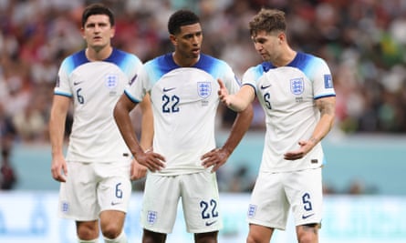 Harry Maguire, Jude Bellingham and John Stones during England’s victory over Senegal.