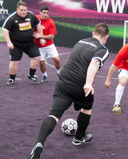 Goal-mouth action in the Man V Fat Football league